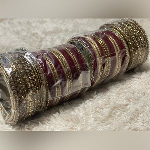 Indian Bangle Set | Size 2.4 | Deep Red and Gold